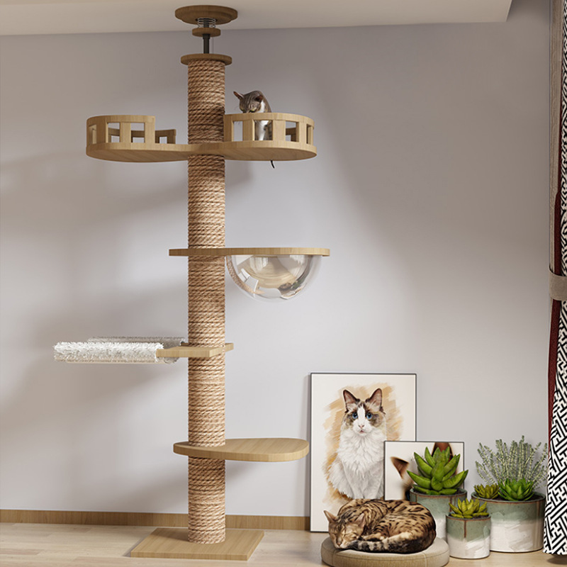 Tongtianzhu cat climbing rack cat toy cat scratching board wholesale source factory solid wood bold solid indomitable cat column