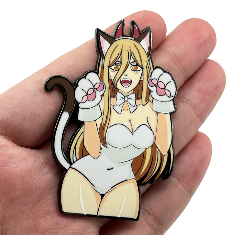 猫パワ金属バッジ日本アニメチェーンソー人ブローチ創意かばん装飾pins|undefined