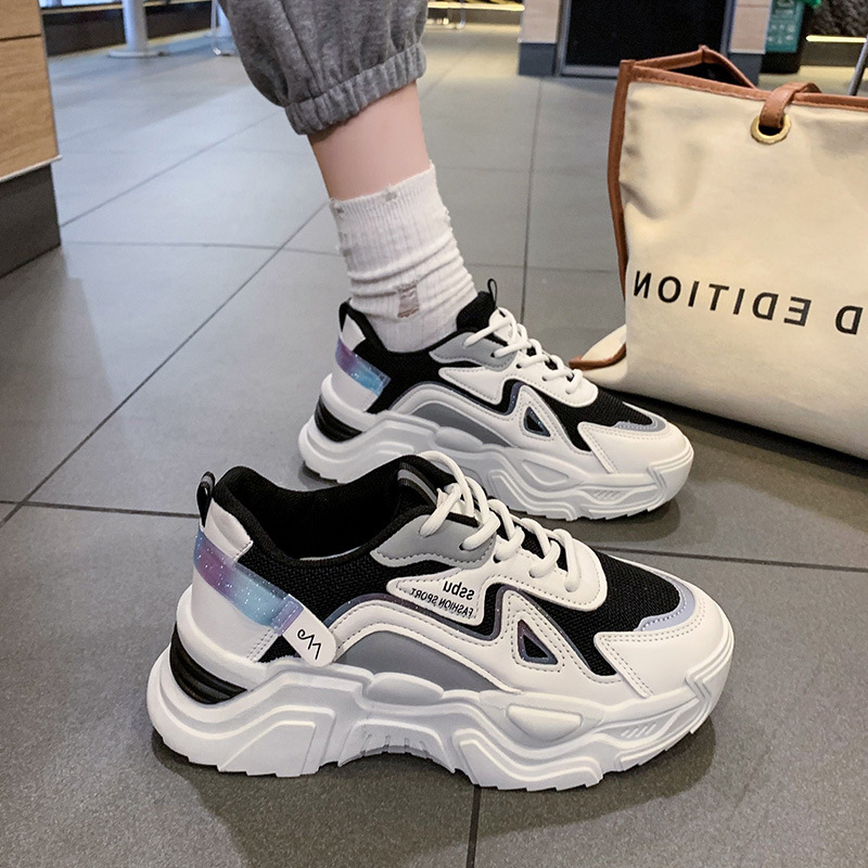 2023spring and autumn running breathable thin sneaker women's versatile casual shoes thick sole height increasing daddy shoes fashion shoes