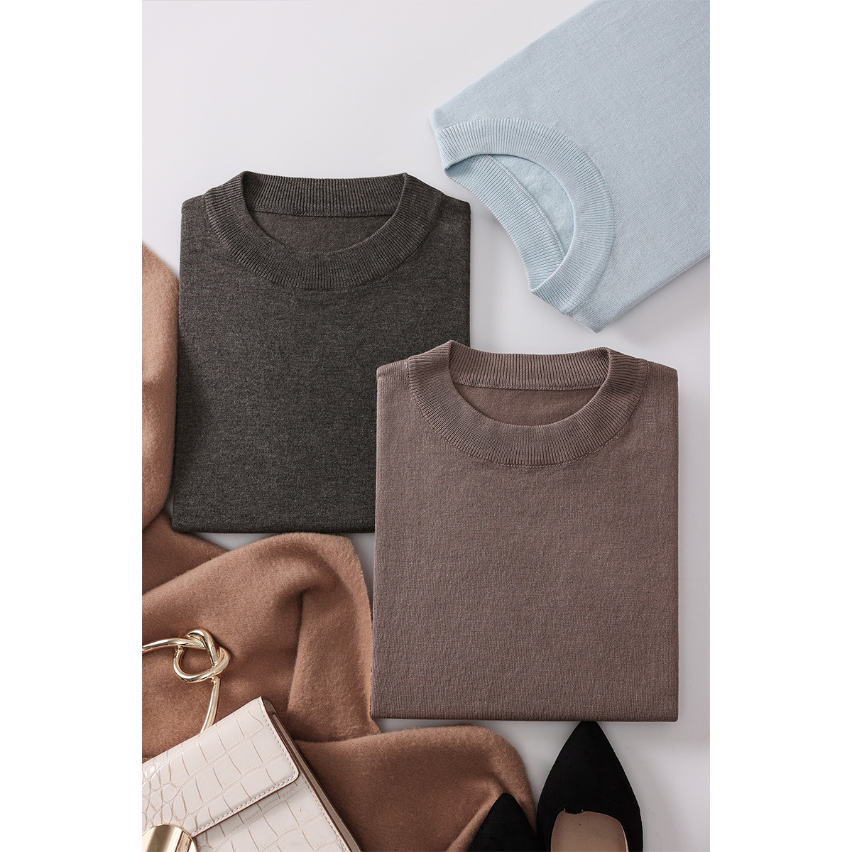 New Solid Color Mid-sleeve Elegant Knit Sweater Women's 2024 Summer Half-height Round Neck Half-sleeve Loose Top