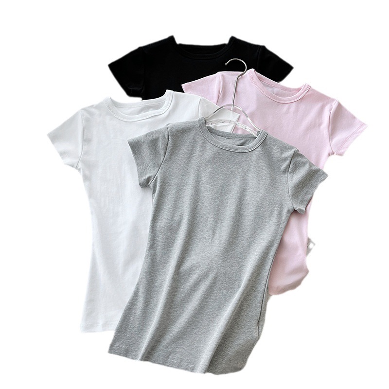 New basic all-match inner wear outer wear slim slimming round neck top shoulder sports short sleeve T-shirt female 3040