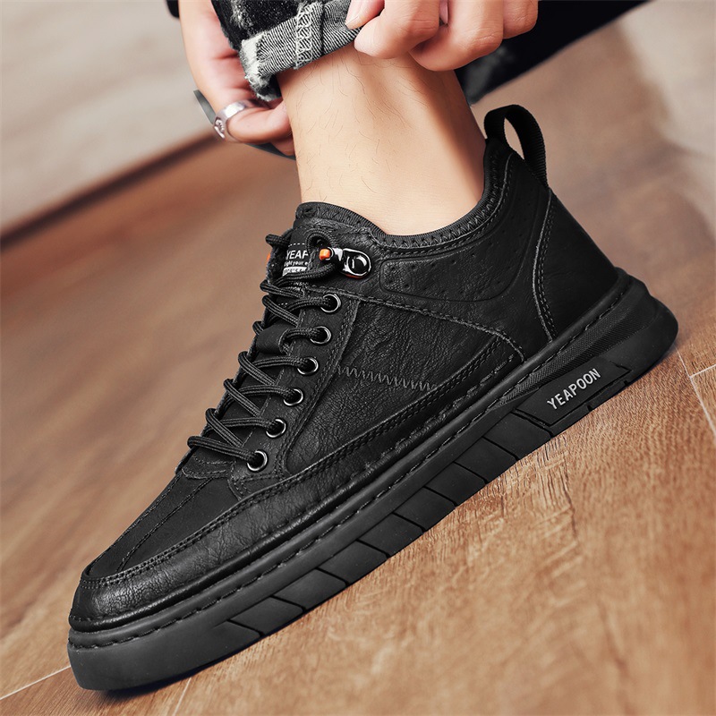 Men's shoes 2024 spring new low-top trendy leather shoes men's board shoes thickened versatile shoes men's non-slip sneaker