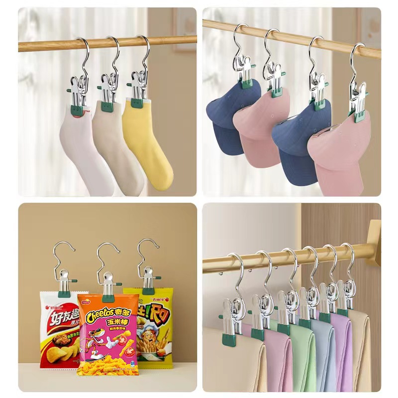 Three-character clip with hook stainless steel clothes-drying universal clip seamless single hook hat shorts storage pants clip socks drying clip