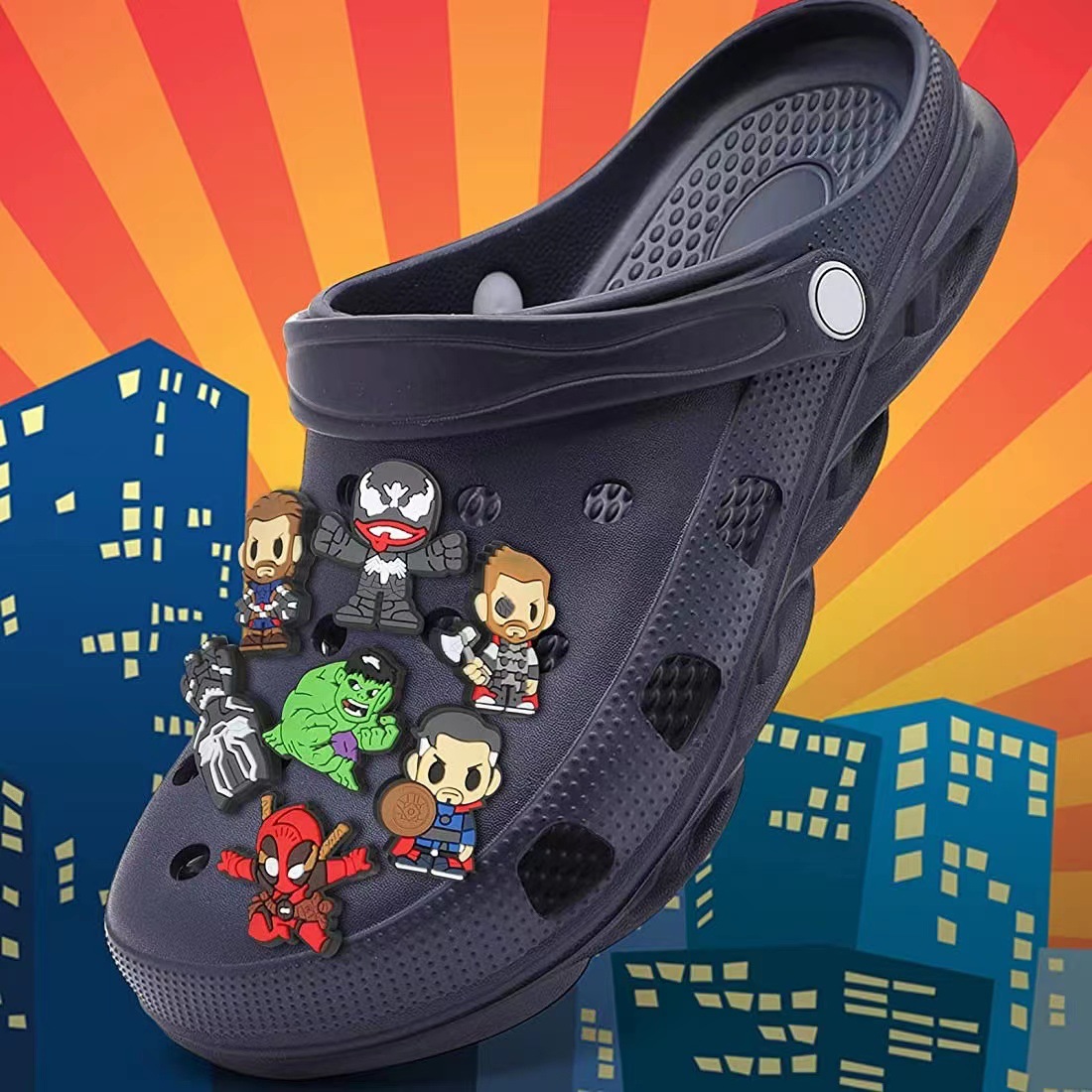 Amazon Marvel Hero Superman Cartoon Marvel Cave Shoes Accessories Shoe Flower Shoe Buckle Soft Rubber Decorative Buckle Wholesale
