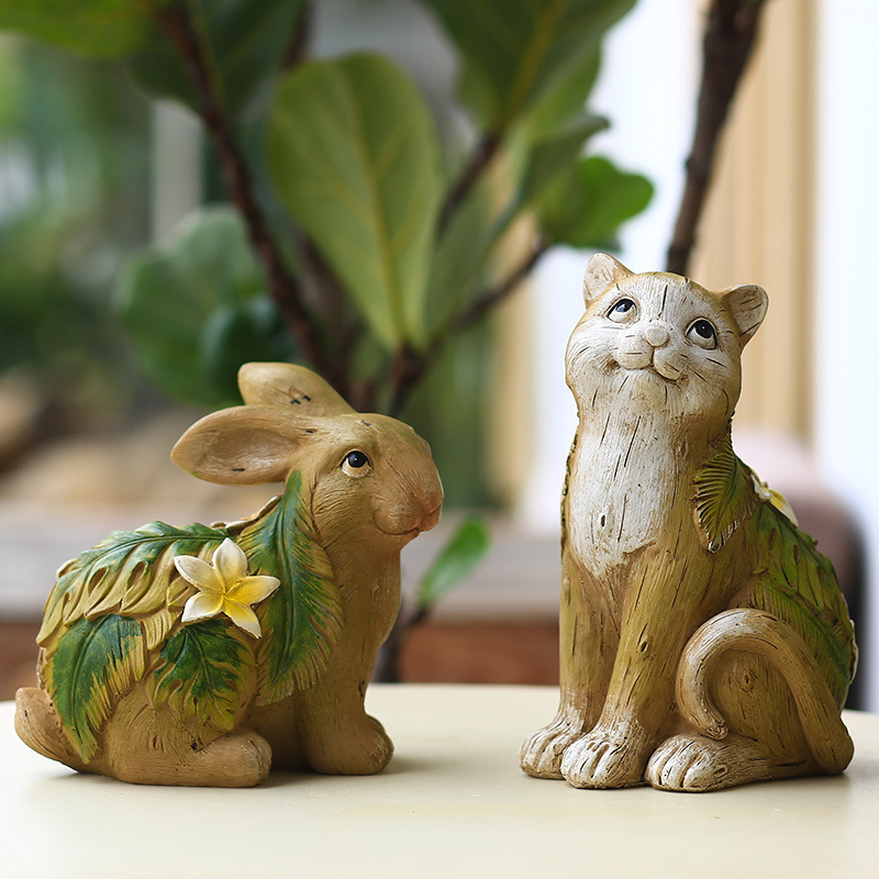 Garden Ornaments Tortoise Rabbit Cat Courtyard Decoration Ornaments Courtyard Gardening Decorations Creative Outdoor Landscaping Arrangement