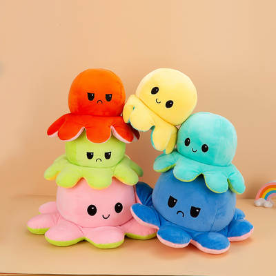 Factory wholesale turn-over small octopus plush toy octopus face-changing expression flip octopus double-sided Doll Doll