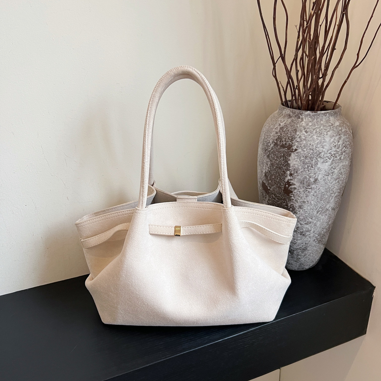Cross-border large-capacity frosted tote bag 2025 pleated retro Deme.llier wing bag shoulder underarm bag