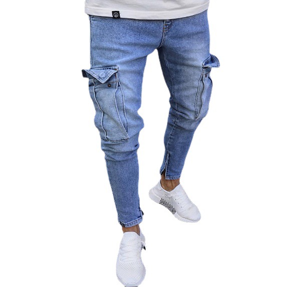 2023 European and American foreign trade new jeans knee big pocket small feet zipper jeans men's AliExpress