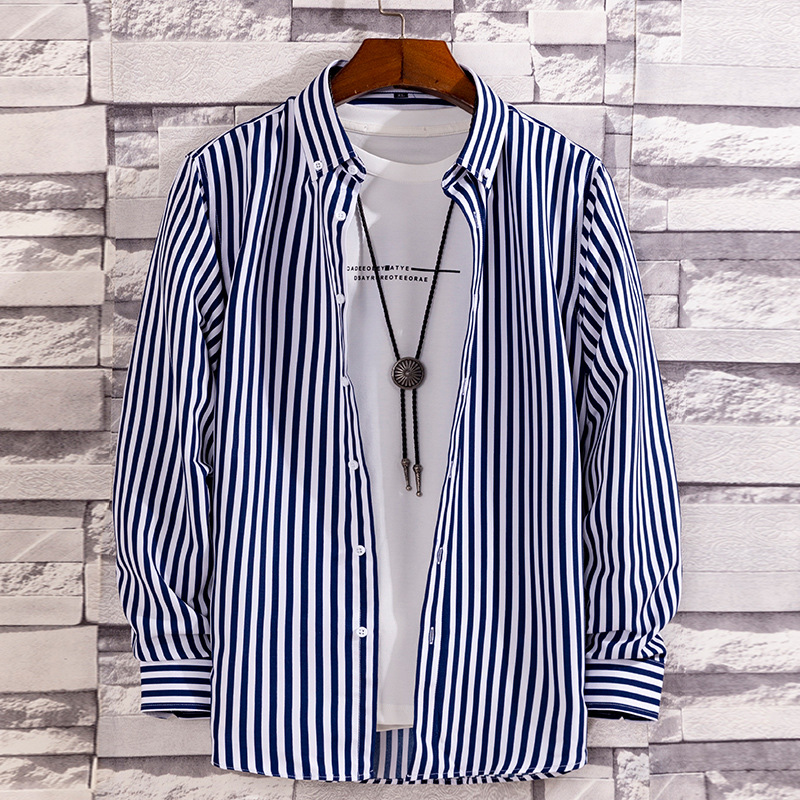 2023 New Arrival Striped Long Sleeve Shirt Fashion Youth Casual Printed Shirt Nightclub Bar Barber Work Clothes