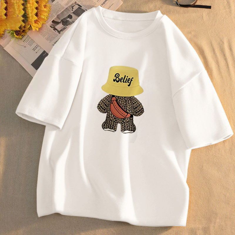 White Short-sleeved Crewneck T-shirt Women's Loose 2024 New Summer Korean Style Fashion Half-sleeved Women's Instagram Style Trendy Top Clothes