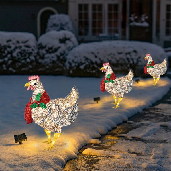 Christmas acrylic Scarf Chicken Light-Up Chicken with Scarf garden decoration glowing Chicken