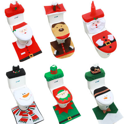 Cross-border Christmas spot Christmas toilet cover snowman toilet cover floor mat water tank cover paper towel set three-piece set