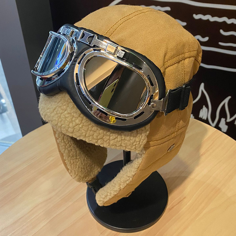 Pilot Hat Men's and Women's Winter Thickened Warm Cycling Ears Winter Windproof Cold-proof Glasses Cotton Lei Feng Cap
