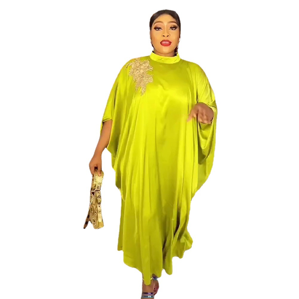 African ethnic style women's dress rayon robe stand collar bat sleeve with diamond applique large skirt