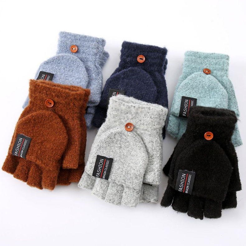 Winter New knitted flip half finger gloves men and women reverse cover warm gloves thickened gloves factory wholesale