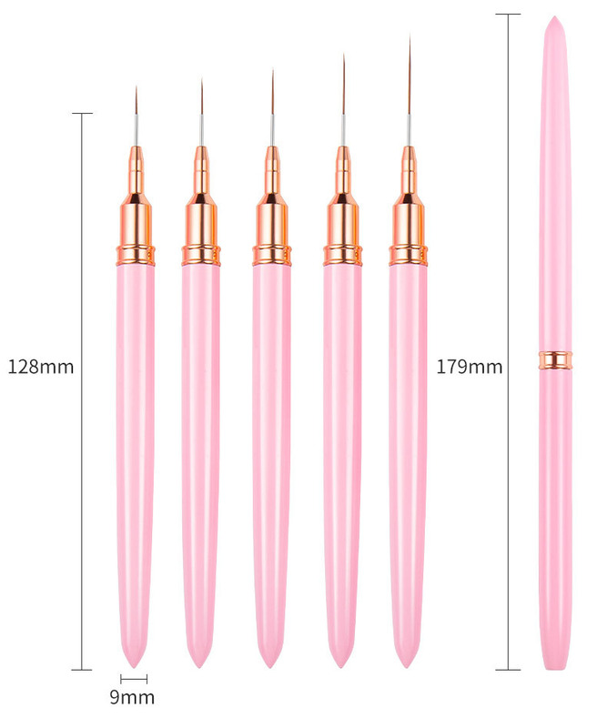 新しいピンク金属ロッドネイルアートツールブラシセット描画花針チューブライン引っ張りペン美容メイクツール|undefined