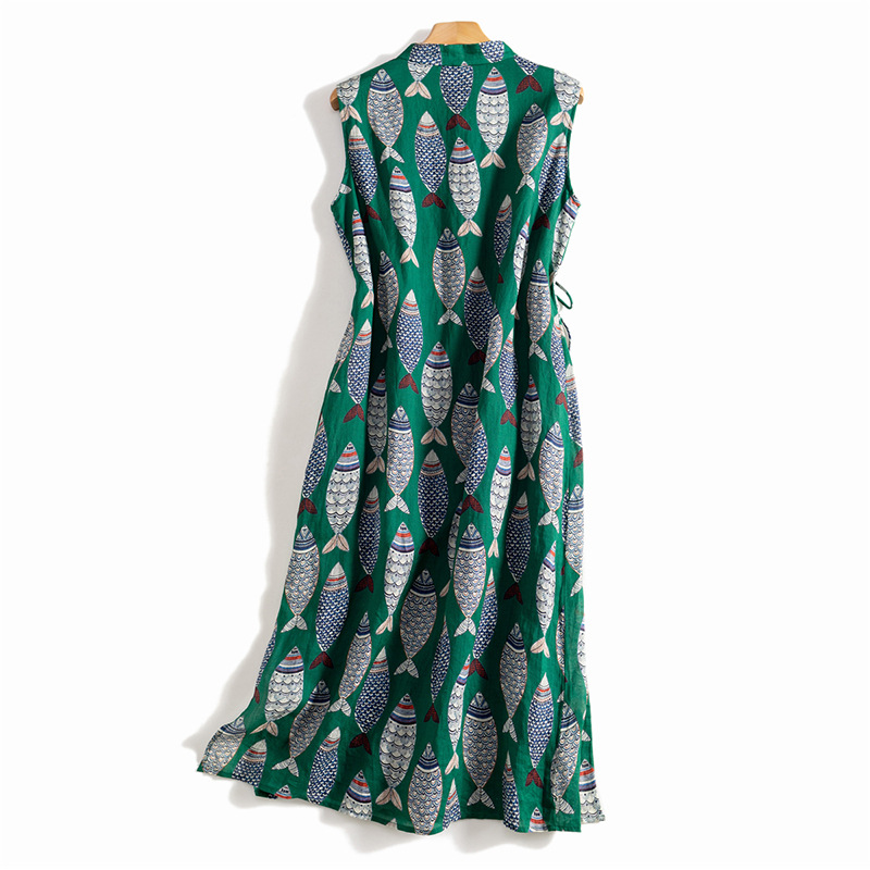 2022 Brand Cut Label Women's Chinese Style Improved Cheongsam Cotton Linen Robe Sleeveless Ramie Dress