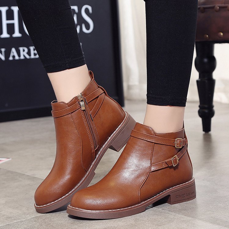 Cross-border autumn and winter New Martin boots women's low heel belt buckle short boots Women's large size foreign trade women's boots wholesale