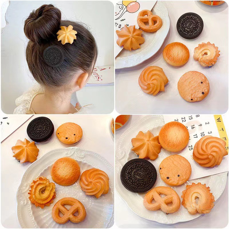 2022 new creative Cookie Cookie hair ring simulation Oreo side clip hairpin cute funny hair accessories women Wholesale