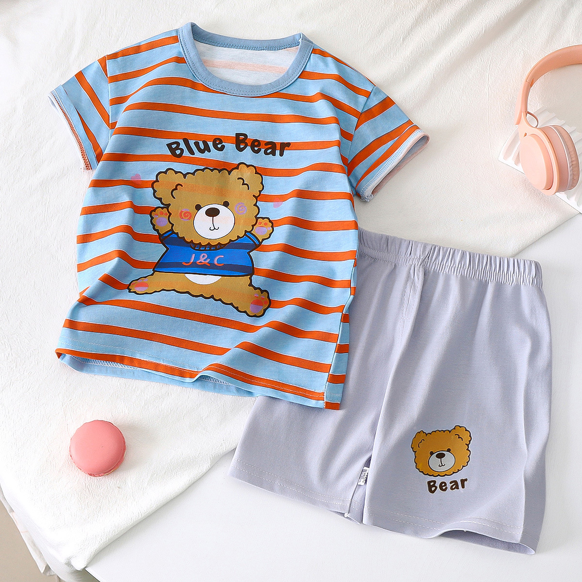 Children's short sleeve suit summer new boys shorts summer cotton clothes girls Korean children's clothing thin wholesale