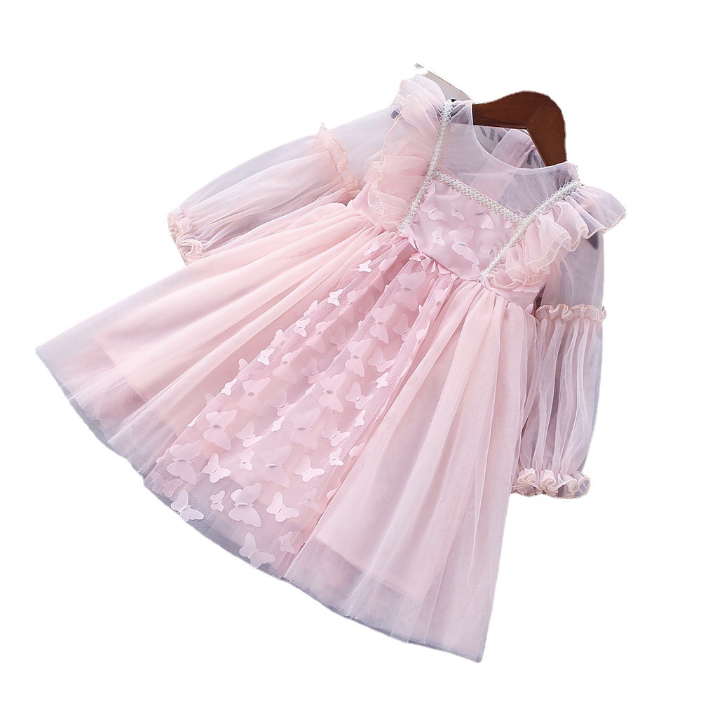 Spring and Autumn Dress Korean Style Girl's Mesh Dress Princess Dress Foreign Trade Fashion Children's Dress Butterfly
