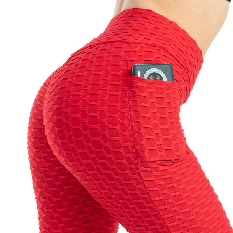 Cross-border bubble Pocket Yoga Pants high elastic wicking hip lifting slim fitness pants European and American leggings women