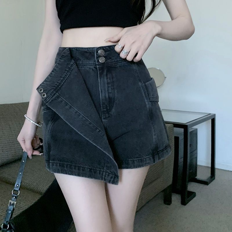 Vintage American Style Spice Girl Denim Shorts Women's 2023 Summer New High Waist Loose Slimming Hip Covering Design Sense Culottes
