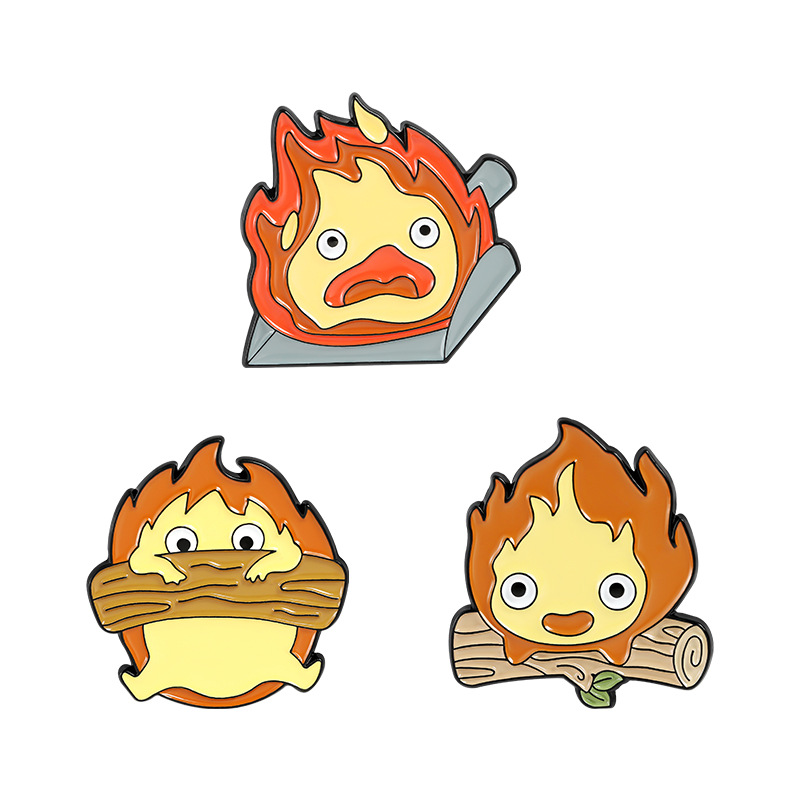 2021 new jewelry cartoon character shape brooch cartoon cute flame paint badge put light buckle batch