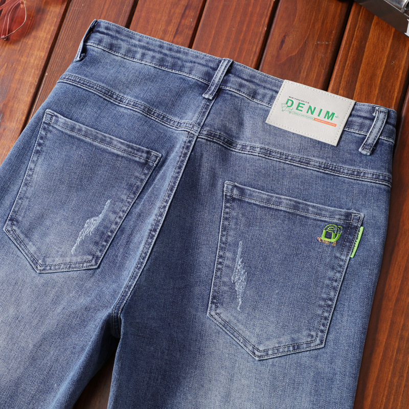 New Spring and Summer Korean Men's Jeans Fashion Casual Stretch Small Straight Slim-fit Trendy Jeans for Men