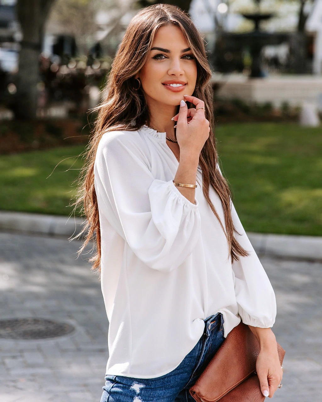 European and American Cross-border Spring and Summer New Women's Cool Long-sleeved Shirt Solid Color Casual V-neck Loose Top Women's Clothing