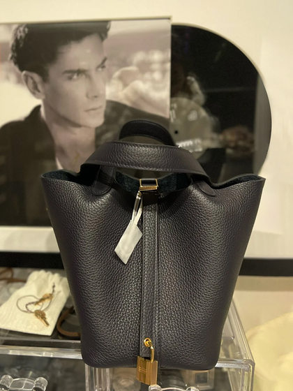 Hand-held food basket bag leather bucket bag litchi TC leather high-end hand-stitched wax thread batch Guangzhou women's bag