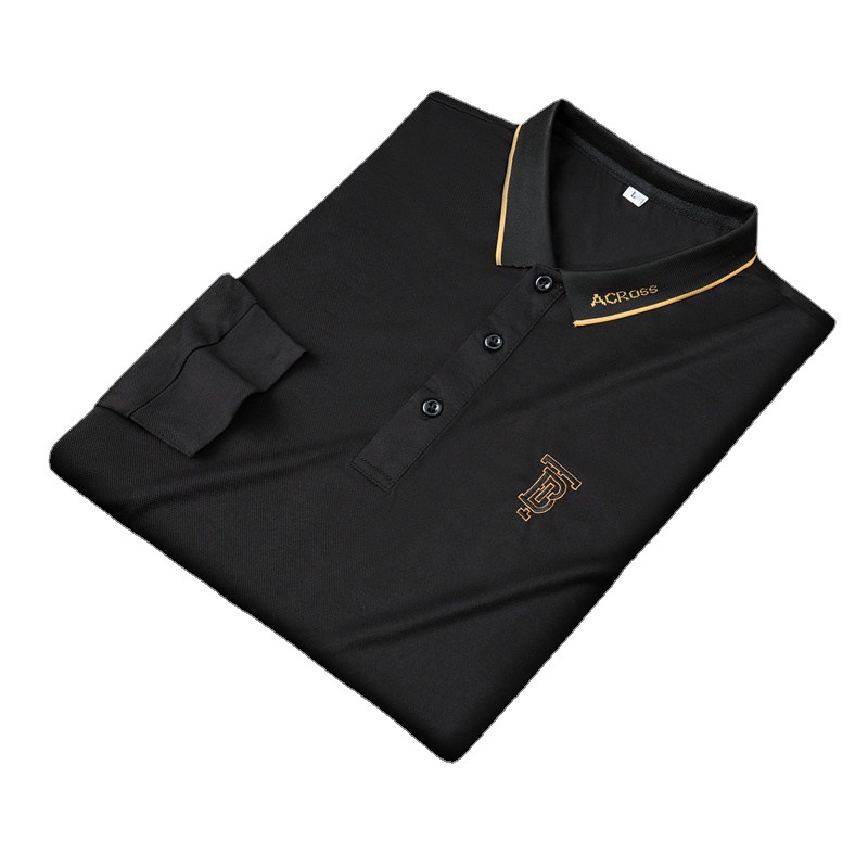 Factory direct autumn men's long sleeve T-shirt embroidered lapel plus size POLO shirt young and middle-aged business solid color top