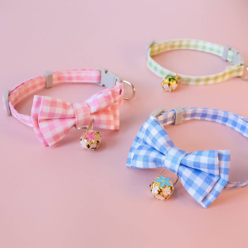 Special cross-border Amazon plaid bow tie pet collar cat dog flower Bell safety buckle adjustable jewelry