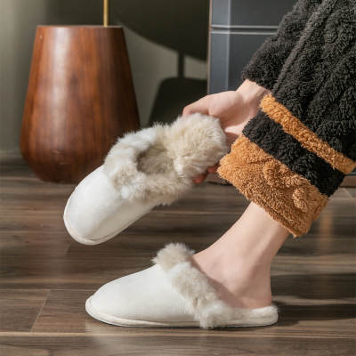 Jingshilu autumn and winter couple thickened fleece-lined solid color warm home home cross-border cotton slippers plus size furry slippers for women