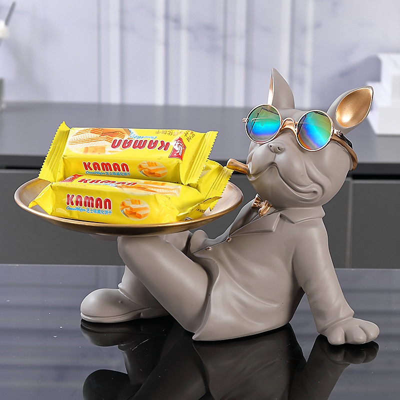Luxury entryway key storage and display piece coffee table shoe cabinet fat chubby French bulldog tray cartoon display home 