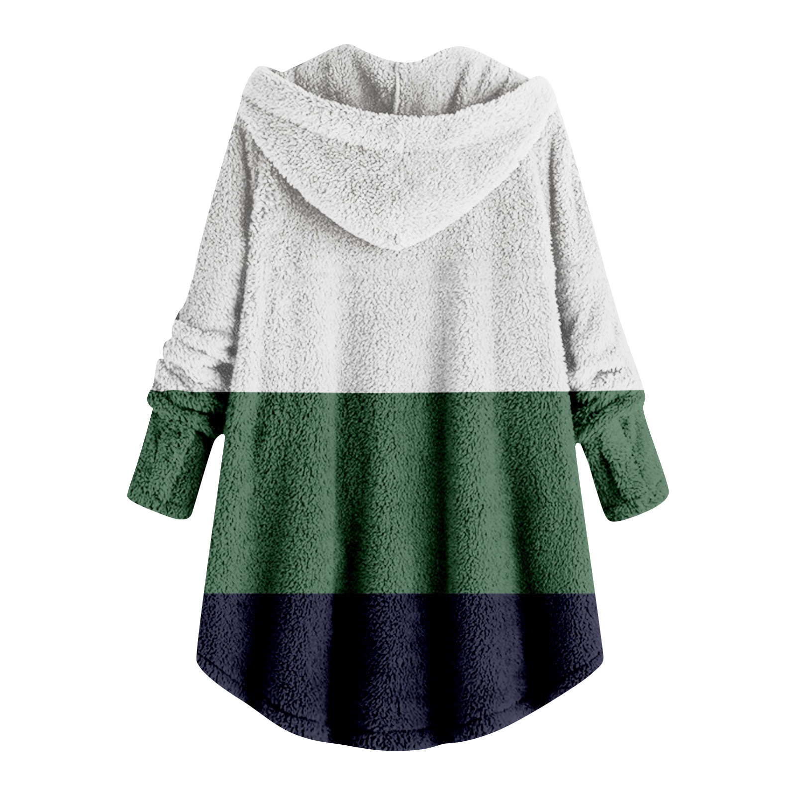 2023 Winter   New Fashion Women's European and American Button Plush Top Color Matching Multicolor Hooded Jacket_voghion.com