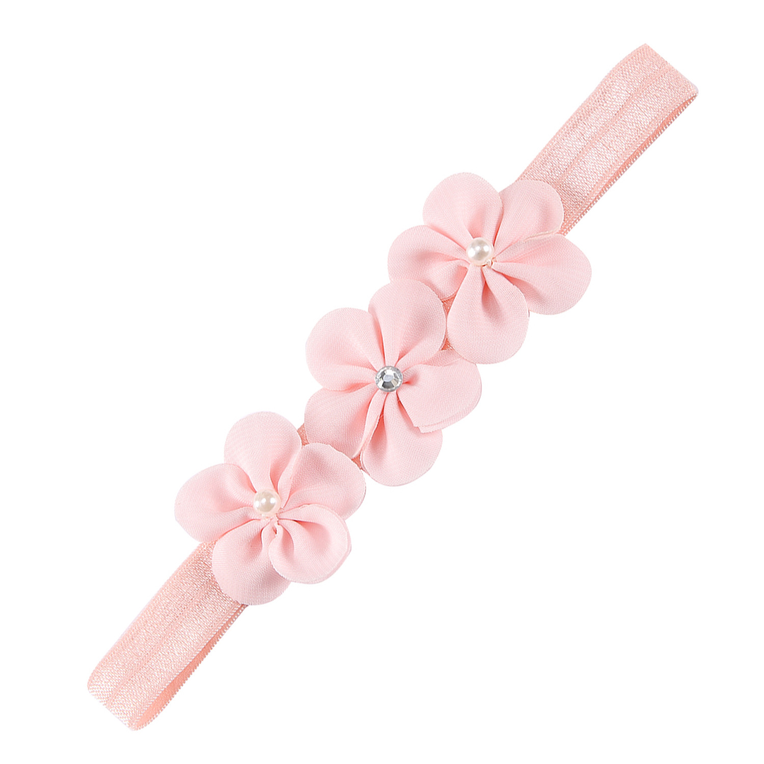 European and American New Children's Hair Band Handmade 3 Pearls Water Dissolved Flower Headband Baby's Headwear Chiffon Flower Elastic Hair Band