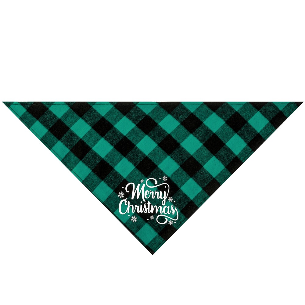 New Christmas pet cotton red black green black plaid pet dog saliva towel single Plaid triangle scarf