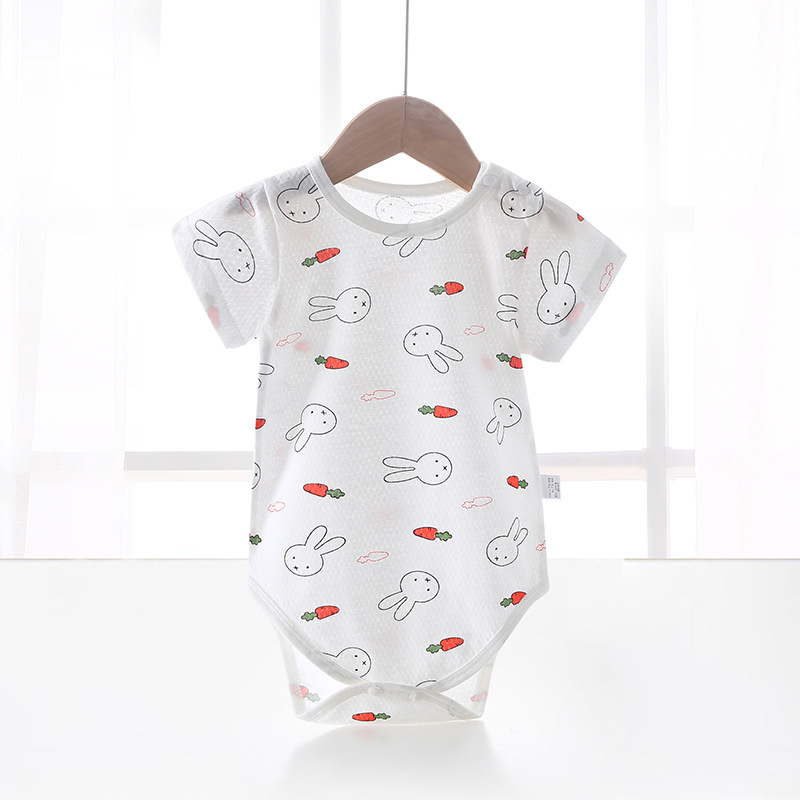 Baby's Fart Bag Clothing Summer Men's and Women's Baby Short-sleeved Jumpsuit Newborn Pure Cotton Triangle Hassel Thin Climbing Clothing