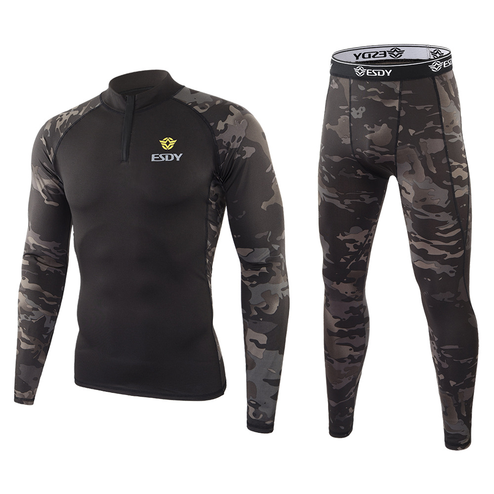 esdy new tactical underwear fitness training long sleeve suit wholesale elastic fleece outdoor sports riding clothes tight fit