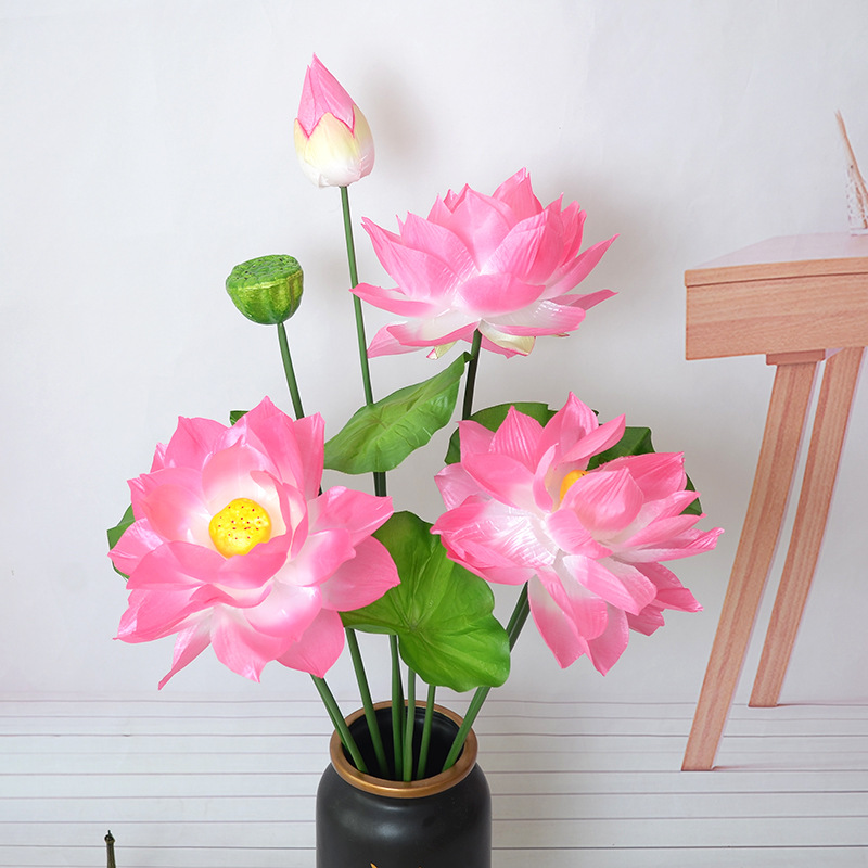 仿真花 室內擺放花花卉 公園水池假花睡蓮蓮花 絹花加大9頭大荷花