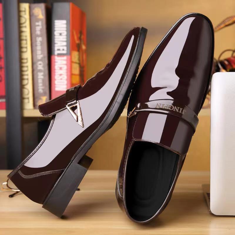 2024 autumn new men's leather shoes Korean fashion casual shoes bright face patent leather business men's shoes cross-border wholesale