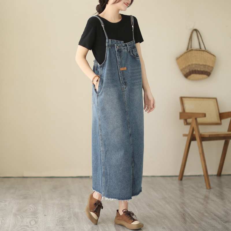 Thin plus size Denim Suspender Dress Women's Summer Sling dress 2024 Summer New Korean Style plus size chubby girl