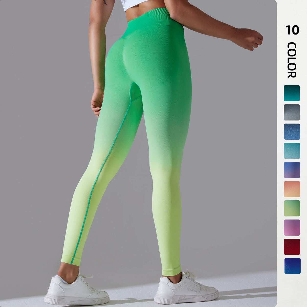 Cross-border European and American Amazon seamless knitted candy gradient tight high waist hip lifting yoga pants sports fitness pants for women