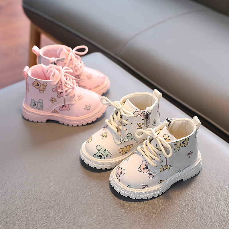 Winter Neue Mädchen Martin stiefel plus samt kurze stiefel baby schuhe cartoon bär zwei baumwolle leder stiefel großhandel generation_voghion.com