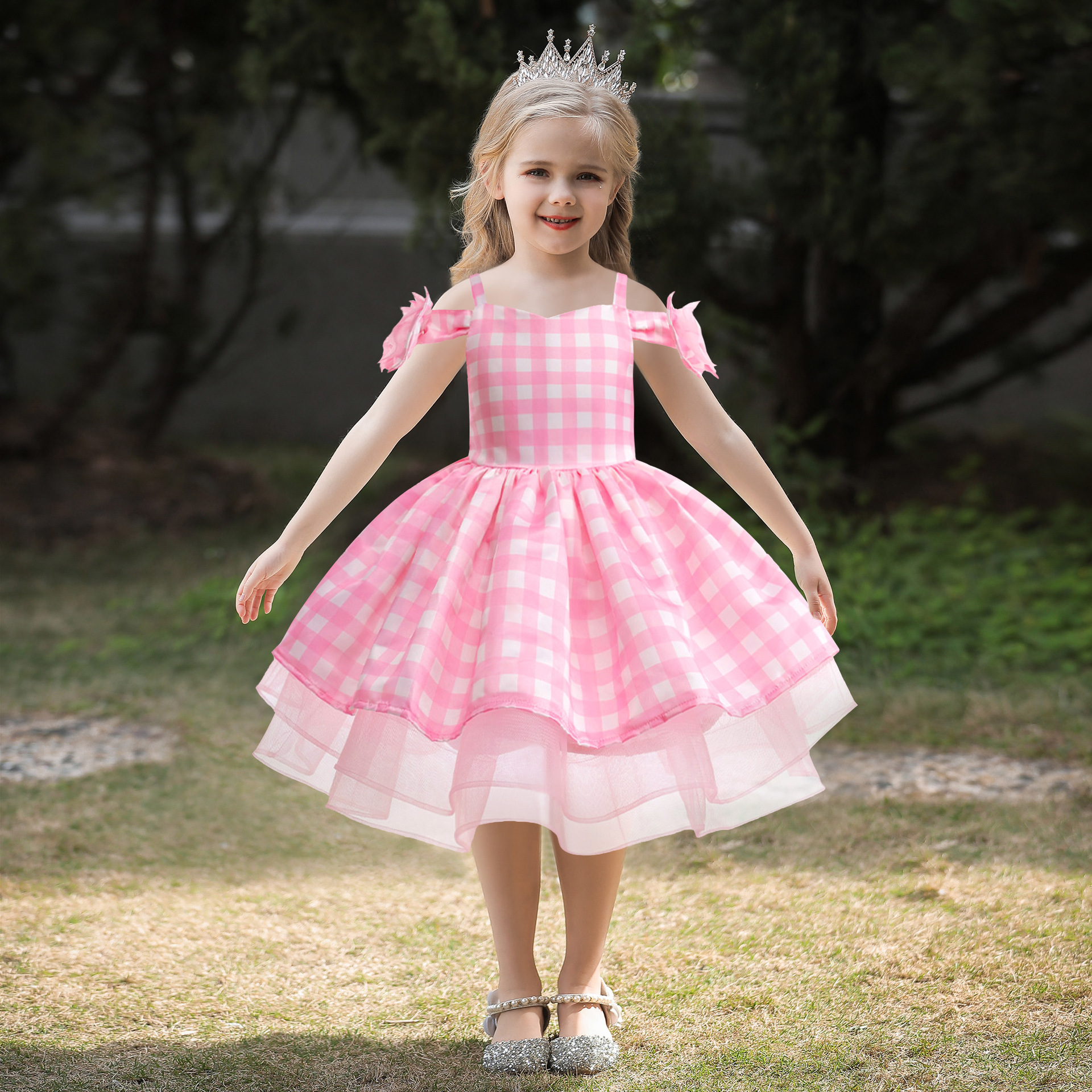 Women's Children's Costume Dress as Barbie, Sweet Grunge Checkered Dress for Cosplay and Children's Formal Wear