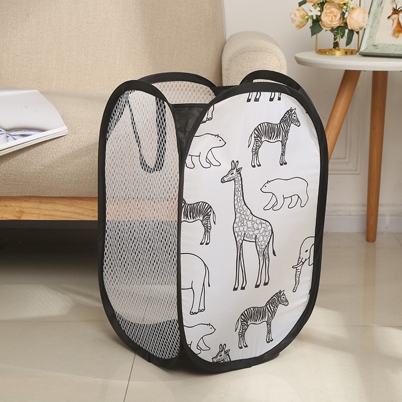 Cartoon Foldable Dirty Clothes Basket Three-sided Mesh Dirty Clothes Basket Breathable Dirty Clothes Storage Frame Clothes Storage Basket