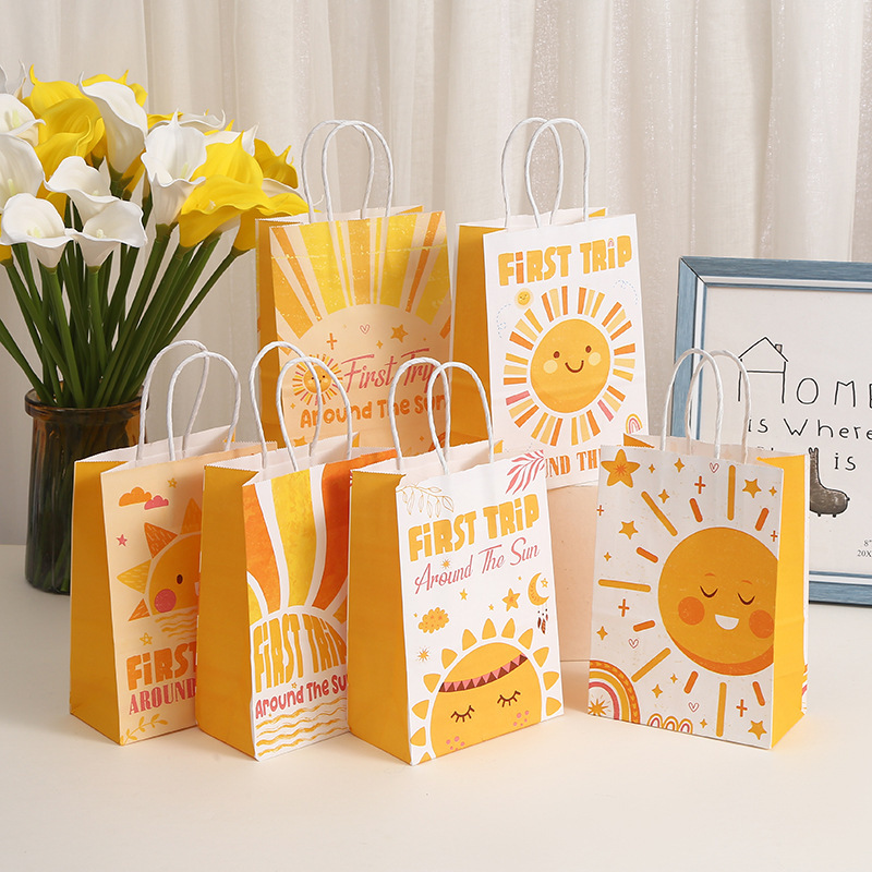 Birthday gift bag sun printing handbag party candy packaging bag Kraft paper clothing shopping bag wholesale
