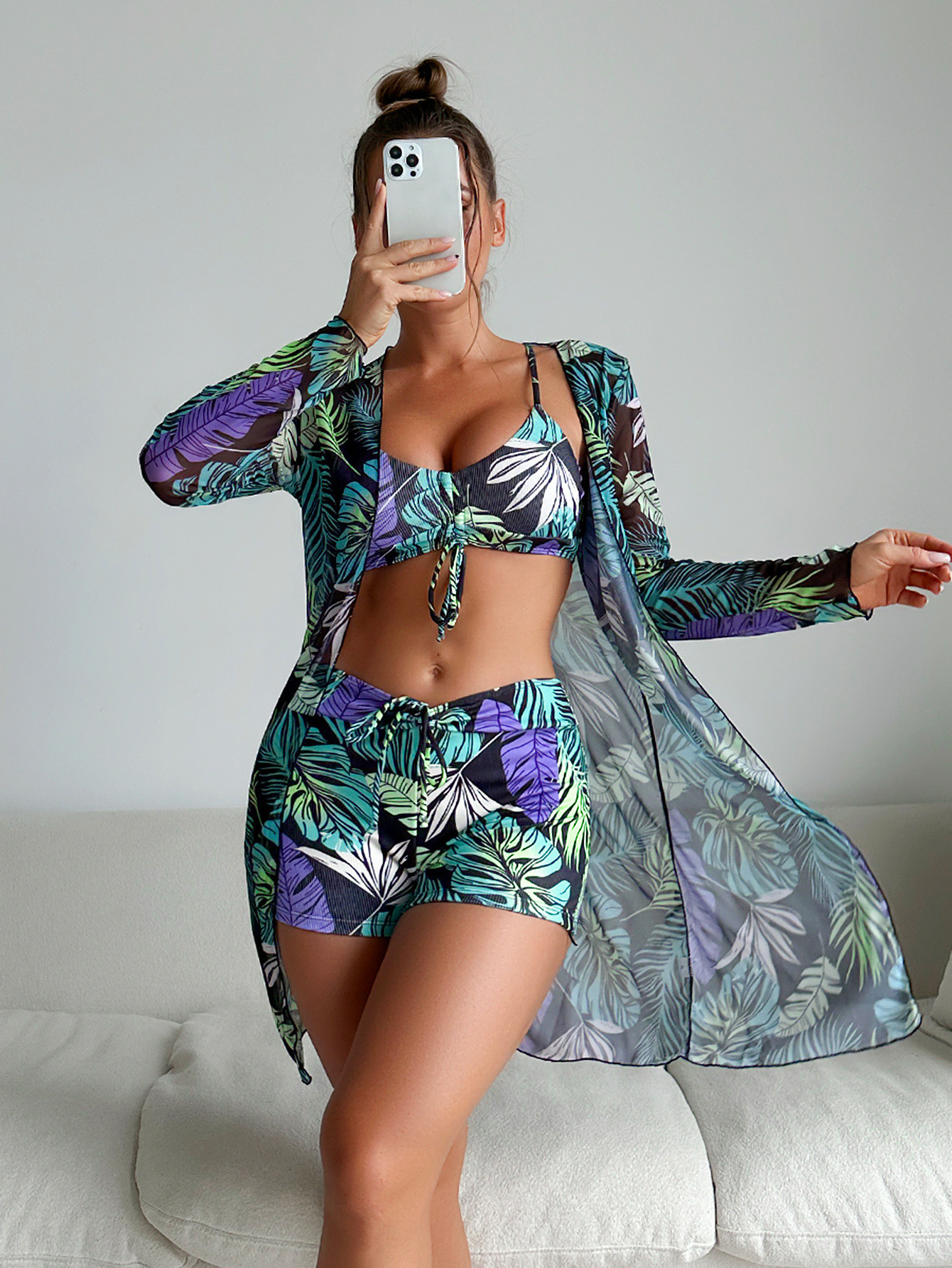 Jinrui 2024 New sexy European and American multi-color special fabric fashion BIKINI BIKINI three-piece women's swimsuit