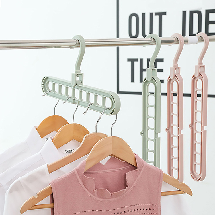 Multi-functional nine-hole hanger household storage clothes support wardrobe Internet celebrity folding shrink magic rotating 9-hole hanger